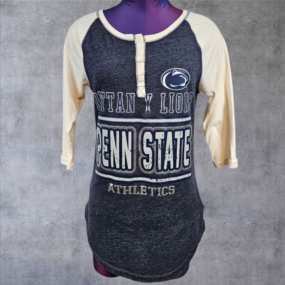 Team Athletics‎ PSU Nittany Lions Henley Shirt Navy 3/4 Sleeve Penn State I59